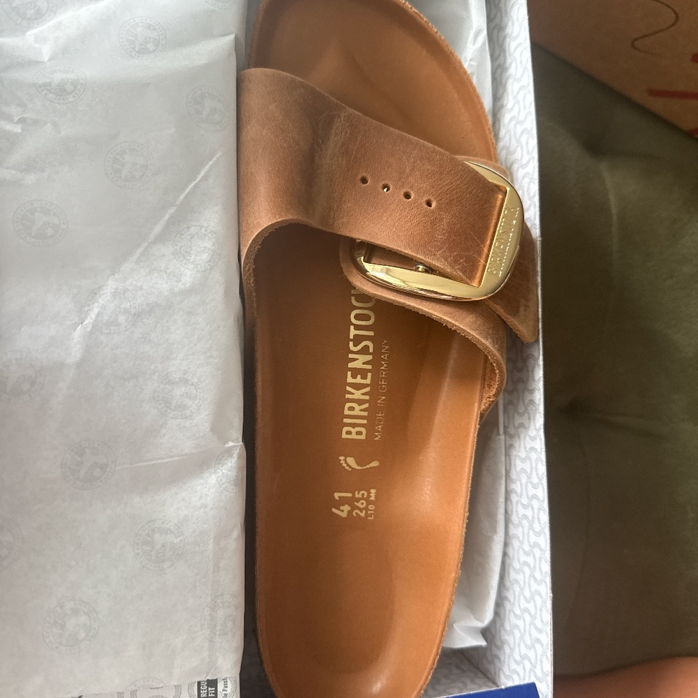Birkenstock Madrid Big Buckle Sandals in Cognac (oiled leather)